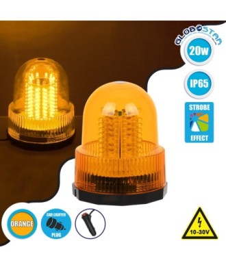 GloboStar® 85159 PRO Series Φάρος Σήμανσης Οχήματος Οδικής Βοήθείας για Αυτοκίνητα & Φορτηγά 6 Προγραμμάτων Φωτισμού STROBE LED 20W DC 10-30V Αδιάβροχος IP65 Πορτοκαλί